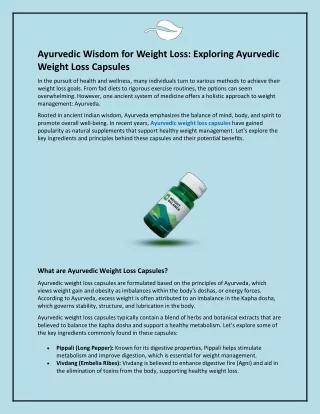 Ayurvedic Wisdom for Weight Loss and Exploring Ayurvedic Weight Loss Capsules