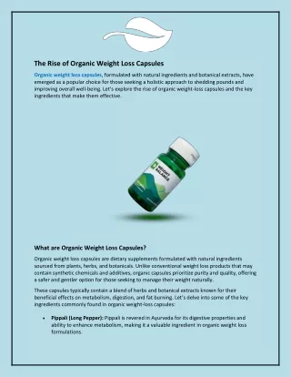 The Rise of Organic Weight Loss Capsules