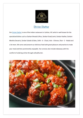 Extra $7 Off- Divine Darbar Carlton Menu- Order Now!!