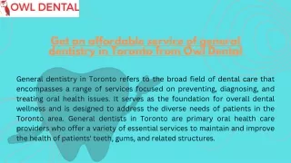 Get an affordable service of general dentistry in Toronto from Owl Dental