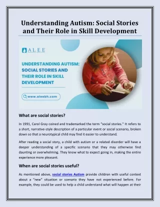 Understanding Autism: Social Stories and Their Role in Skill Development