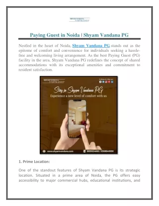 Paying Guest in Noida | Shyam Vandana PG