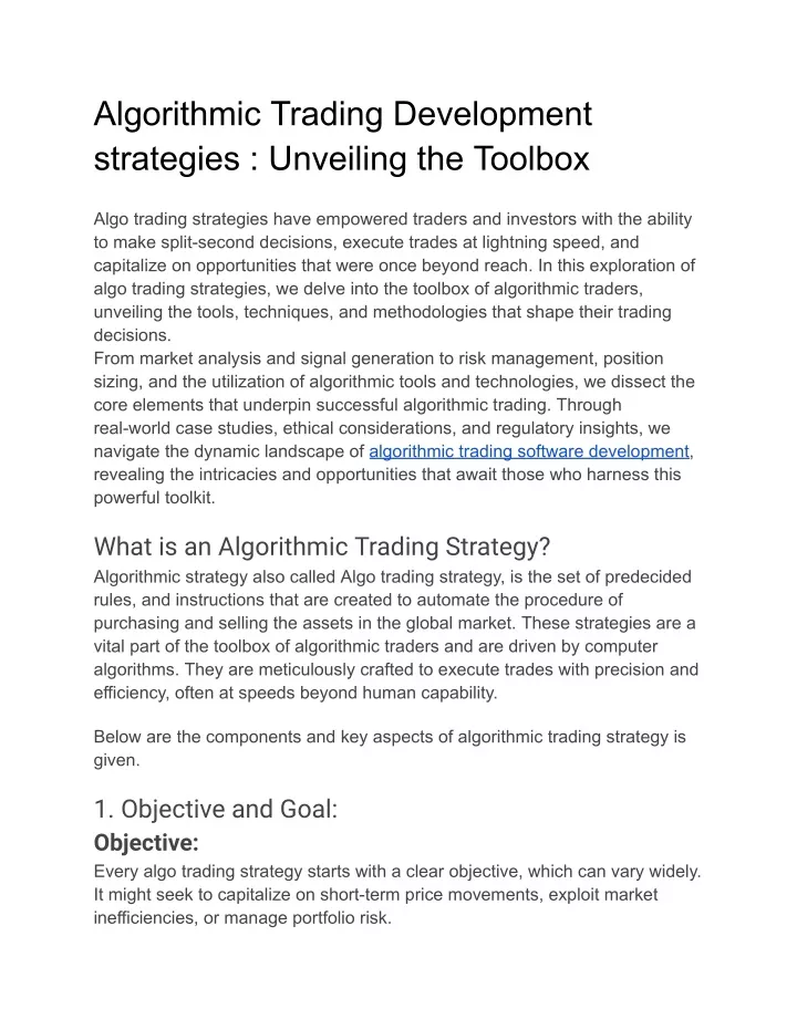 algorithmic trading development strategies
