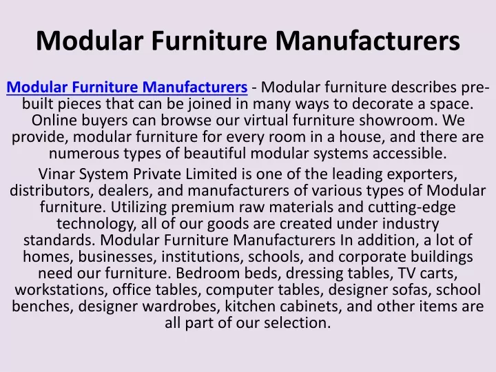 modular furniture manufacturers