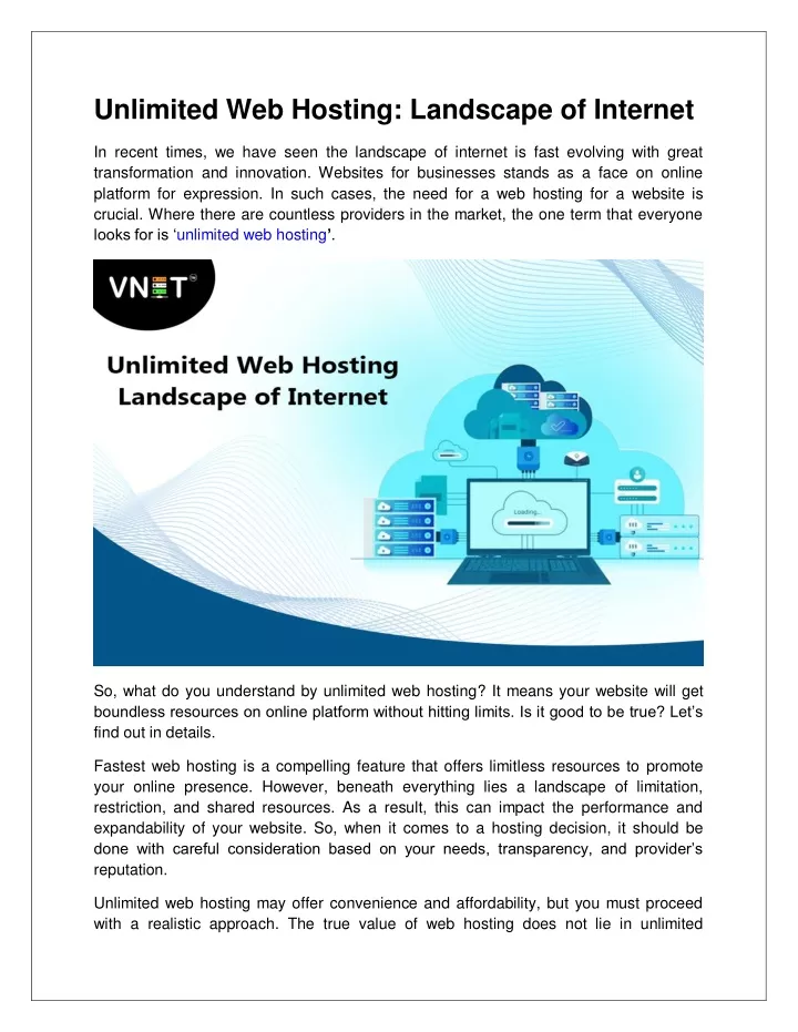 unlimited web hosting landscape of internet