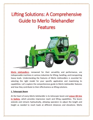 Lifting Solutions: A Comprehensive Guide to Merlo Telehandler Features