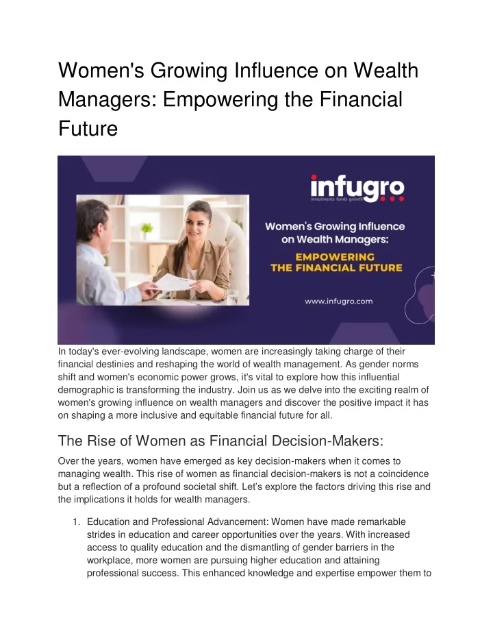 women s growing influence on wealth managers