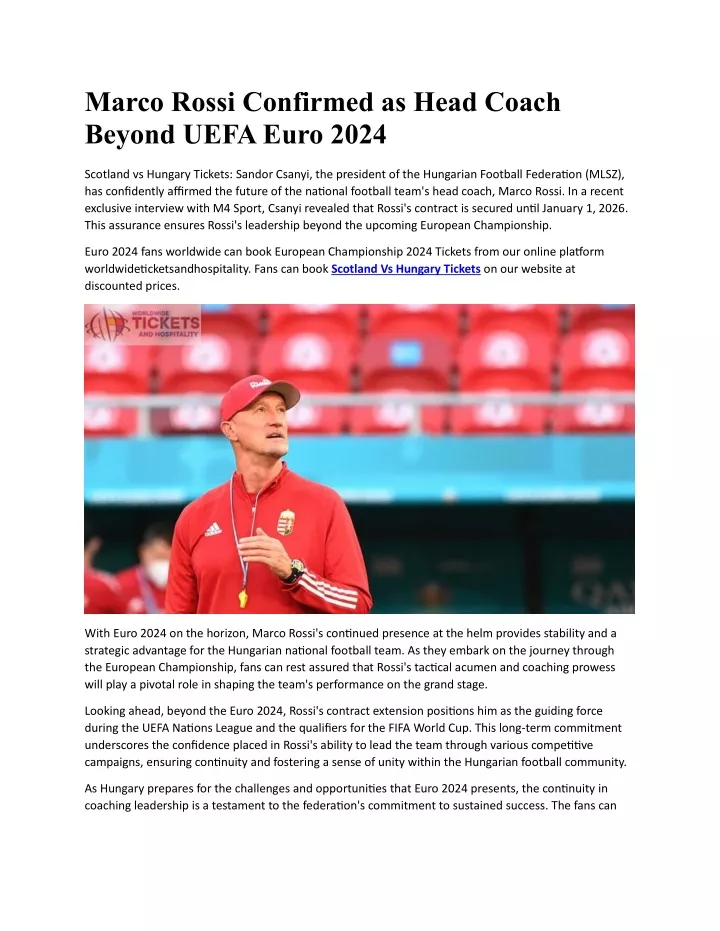 marco rossi confirmed as head coach beyond uefa