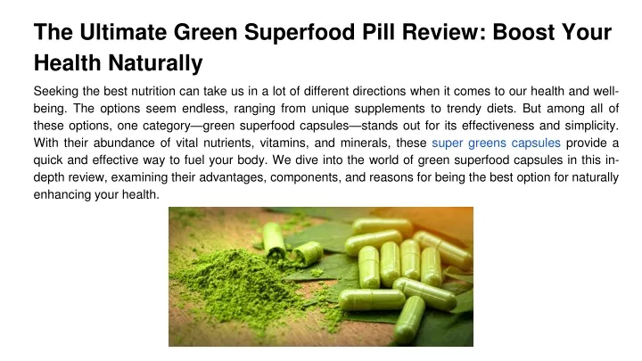 the ultimate green superfood pill review boost your health naturally