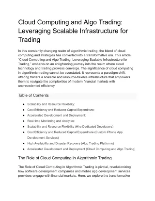 cloud computing and algo trading leveraging