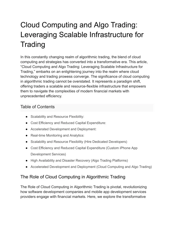 cloud computing and algo trading leveraging