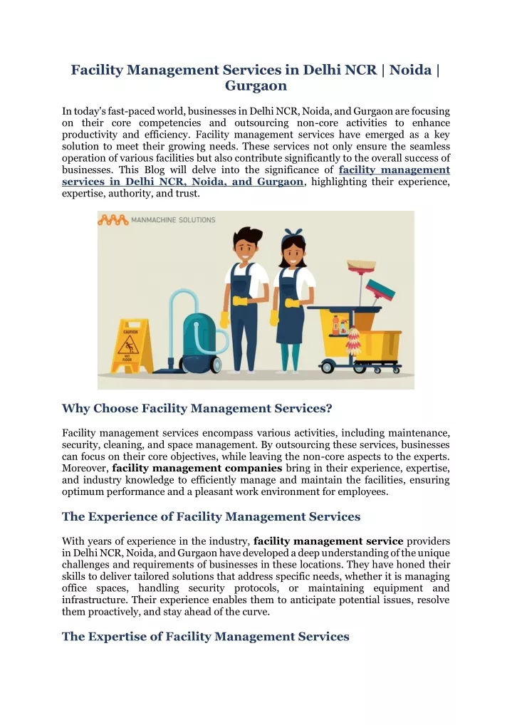 facility management services in delhi ncr noida