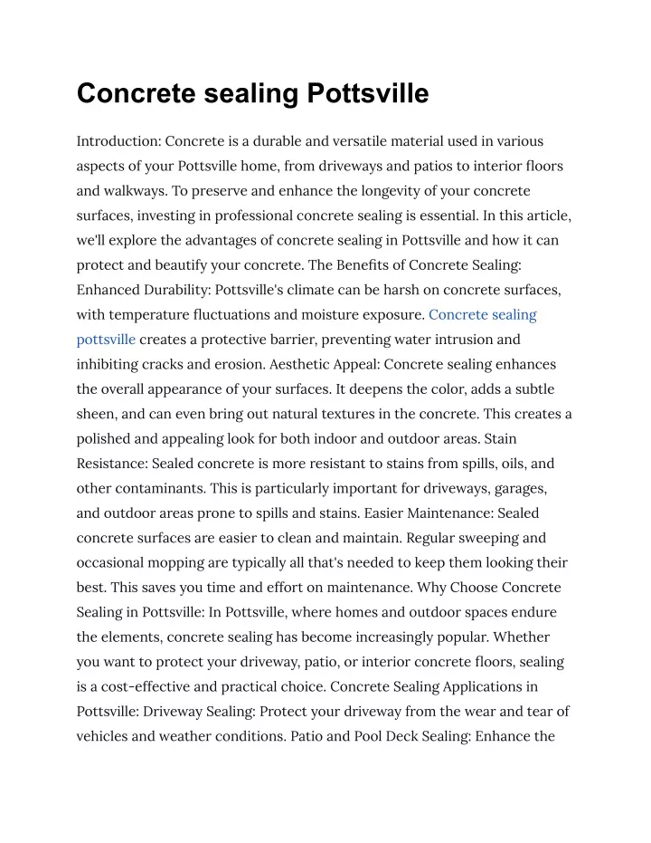 concrete sealing pottsville