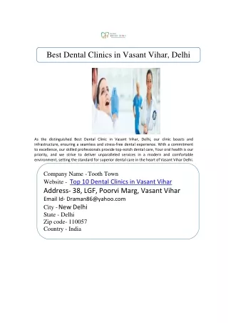 Top 10 Dental Clinics in Vasant Vihar