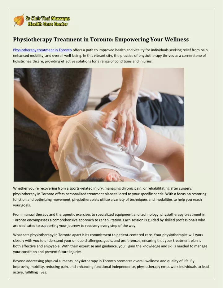 physiotherapy treatment in toronto empowering