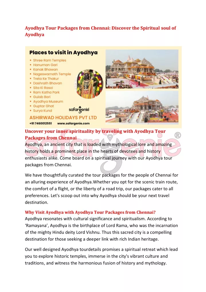 ayodhya tour packages from chennai discover