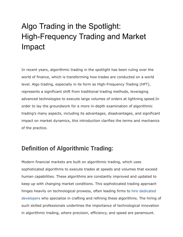 algo trading in the spotlight high frequency