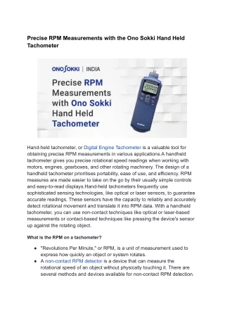Hand Held Tachometer, Non Contact RPM Detector