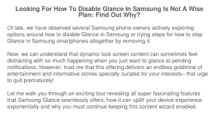 Looking For How To Disable Glance In Samsung Is Not A Wise Plan: Find Out Why?