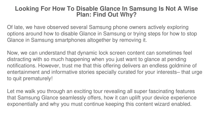 looking for how to disable glance in samsung is not a wise plan find out why