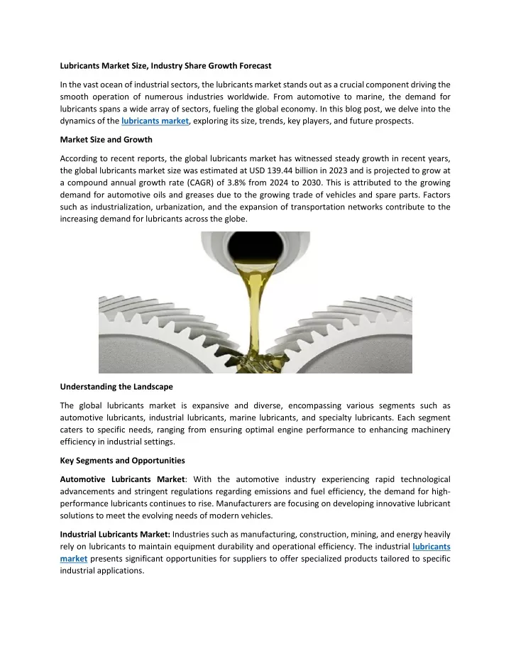 lubricants market size industry share growth