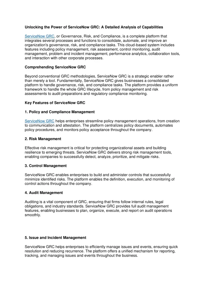 unlocking the power of servicenow grc a detailed