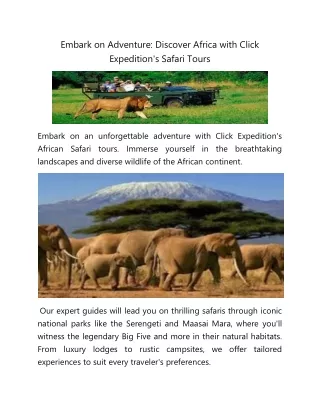 Discover Africa with Click Expedition's Safari Tours