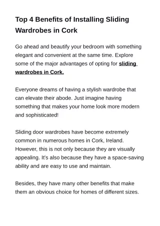 Top 4 Benefits of Installing Sliding Wardrobes in Cork