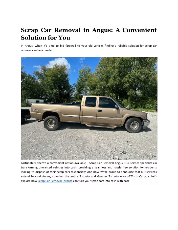 scrap car removal in angus a convenient solution