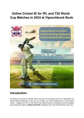 Online Cricket ID for IPL and T20 World Cup Matches in 2024 at Vipexchbook Book
