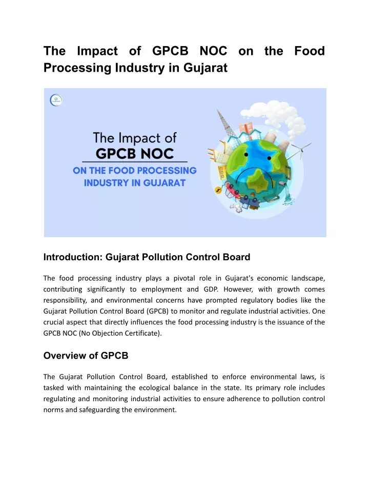 the impact of gpcb noc on the food processing