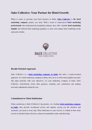 Sales Collective Hotel Marketing Company in India