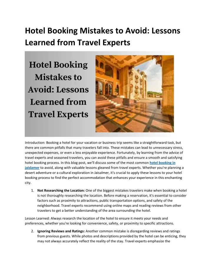 hotel booking mistakes to avoid lessons learned