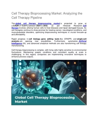 Cell Therapy Bioprocessing Market: Analyzing the Cell Therapy Pipeline