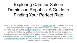 Exploring Cars for Sale in Dominican Republic_ A Guide to Finding Your Perfect Ride