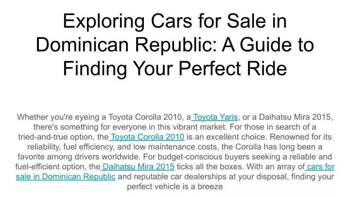 exploring cars for sale in dominican republic