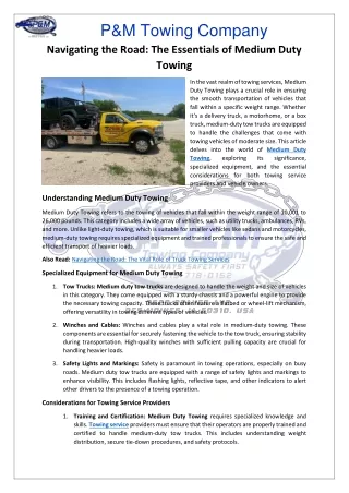 Navigating the Road - The Essentials of Medium Duty Towing