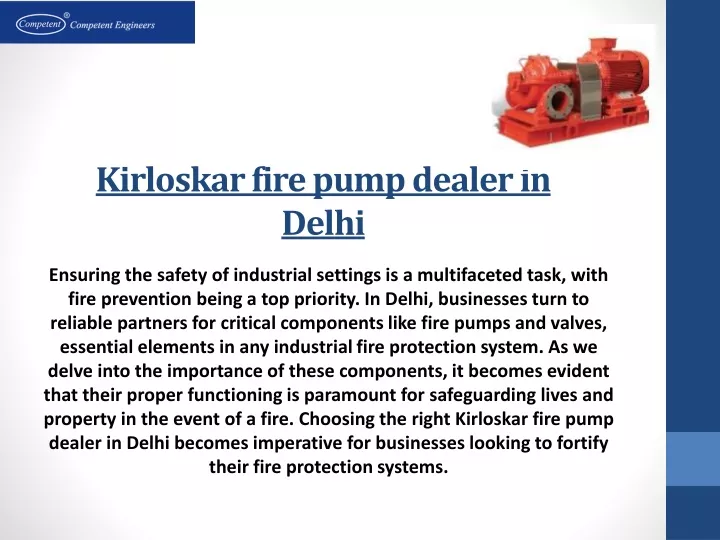 kirloskar fire pump dealer in delhi