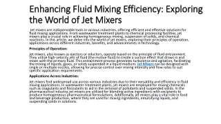 Enhancing Fluid Mixing Efficiency: Exploring the World of Jet Mixers
