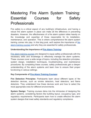 Mastering Fire Alarm System Training: Essential Courses for Safety Professionals