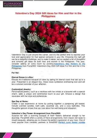 Send Valentine Day Flowers To The Philippines