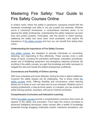 Mastering Fire Safety: Your Guide to Fire Safety Courses Online