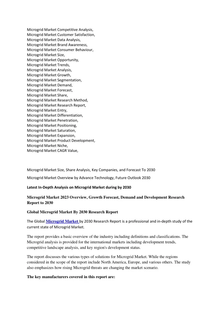 microgrid market competitive analysis microgrid