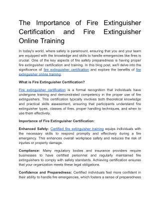 The Importance of Fire Extinguisher Certification and Fire Extinguisher Online T