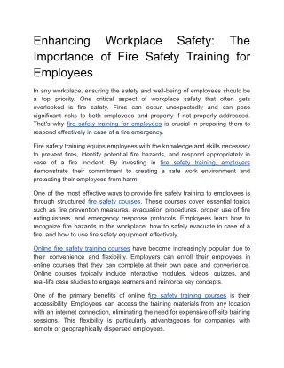 Enhancing Workplace Safety: The Importance of Fire Safety Training for Employees