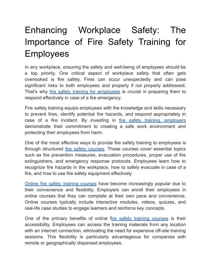 enhancing importance of fire safety training