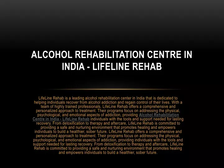 alcohol rehabilitation centre in india lifeline rehab