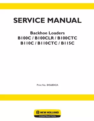 New Holland B100CTC Backhoe Loader Service Repair Manual