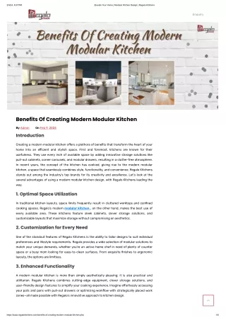 Benefits Of Creating Modern Modular Kitchen