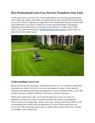 How Professional Lawn Care Services Transform Your Yard